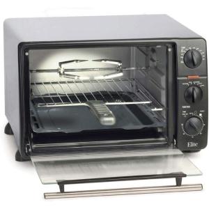 Elite Gourmet ETO4510B# French Door 47.5Qt, 18-Slice Convection Oven 4-Control Knobs, Bake Broil Toast Rotisserie Keep Warm, Includes 2 x 12″ Pizza Racks, Stainless Steel(Stainless Steel)
