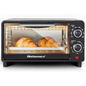 Elite Gourmet ETO490 9L/4 Slice Countertop Toaster Oven with 30-Minute Timer, Adjustable Temperature Control, Includes Baking Pan and Wire Rack, Bake, Broil, Toast, Black(4 Slice)