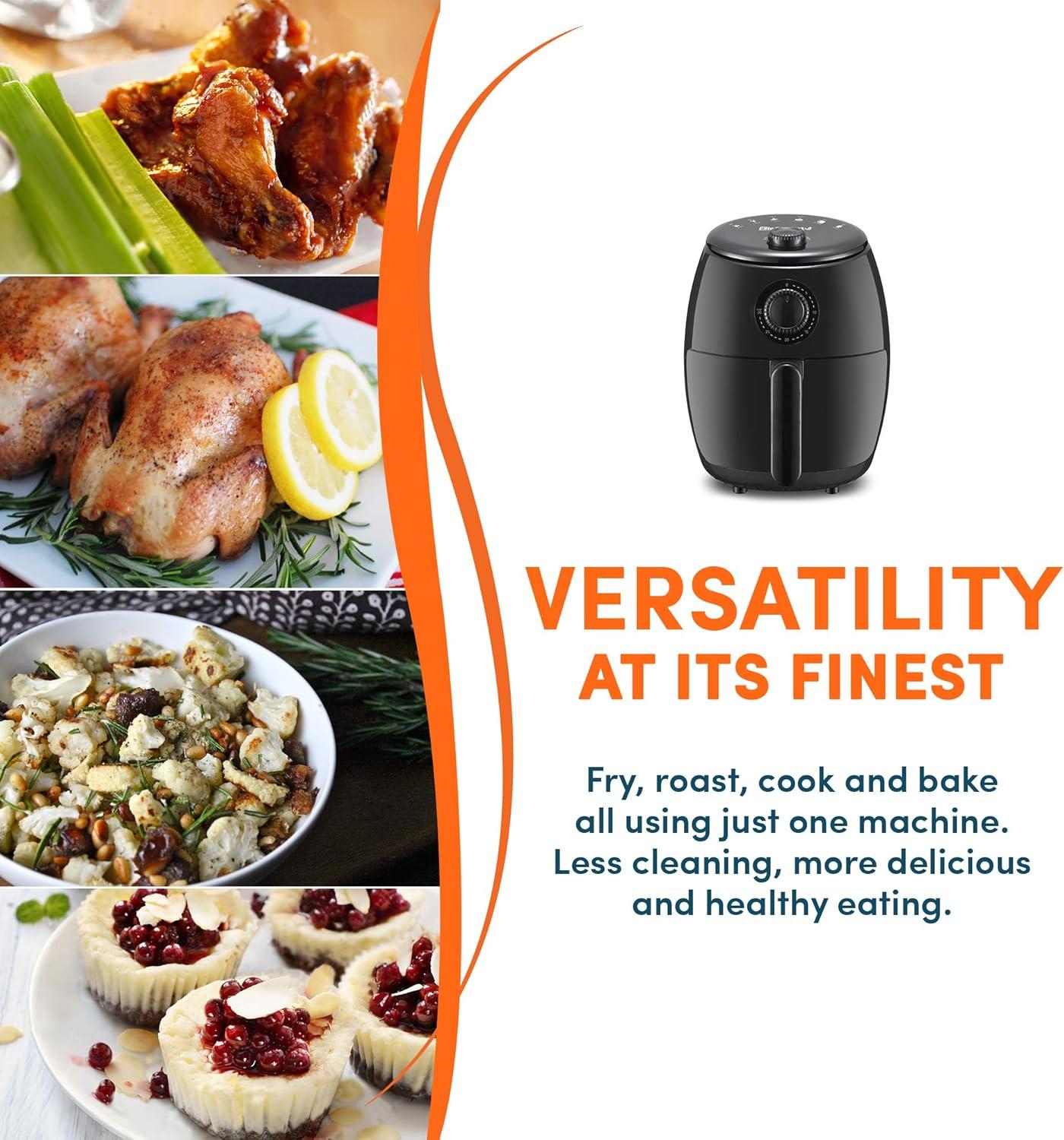 imageElite Gourmet EAF0201X Personal Compact Space Saving Electric Hot Air Fryer OilLess Healthy Cooker Timer amp Temperature Controls 1000W 21 Quart BlackBlack