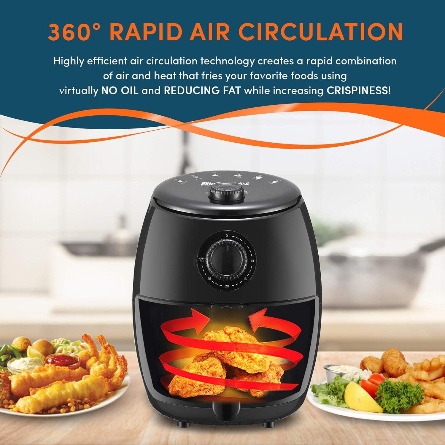 imageElite Gourmet EAF0201X Personal Compact Space Saving Electric Hot Air Fryer OilLess Healthy Cooker Timer amp Temperature Controls 1000W 21 Quart BlackBlack