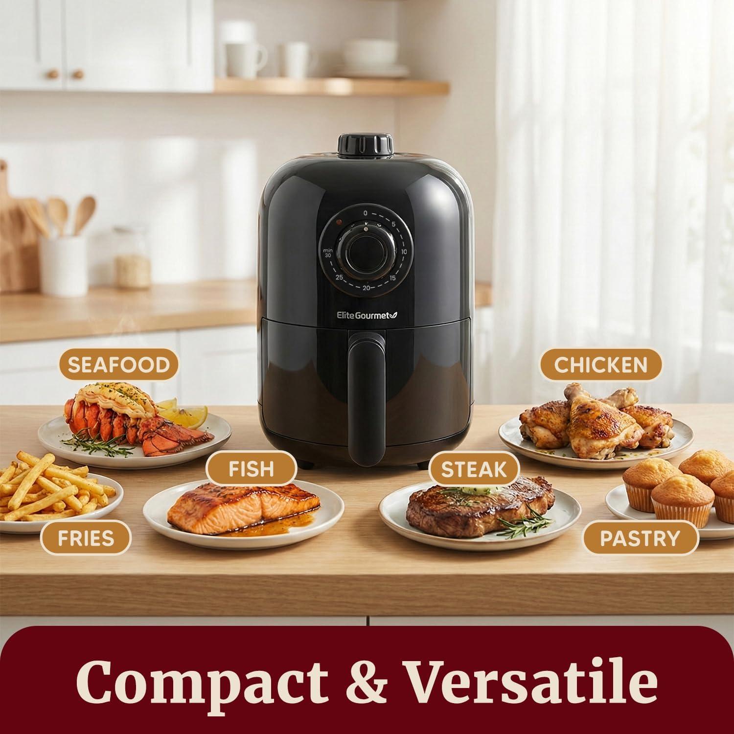 imageElite Gourmet EAF0201X Personal Compact Space Saving Electric Hot Air Fryer OilLess Healthy Cooker Timer amp Temperature Controls 1000W 21 Quart BlackBlack
