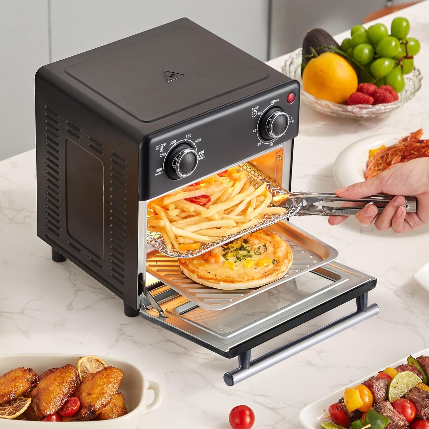 imageElite Gourmet EAF0852SS 85Qt Capacity Air Fryer Oven Air Fry Broil Toast Bake amp Broil with Convection Time and Temperature Controls 800Watts Includes 25 Delicious Recipes Stainless SteelBlack