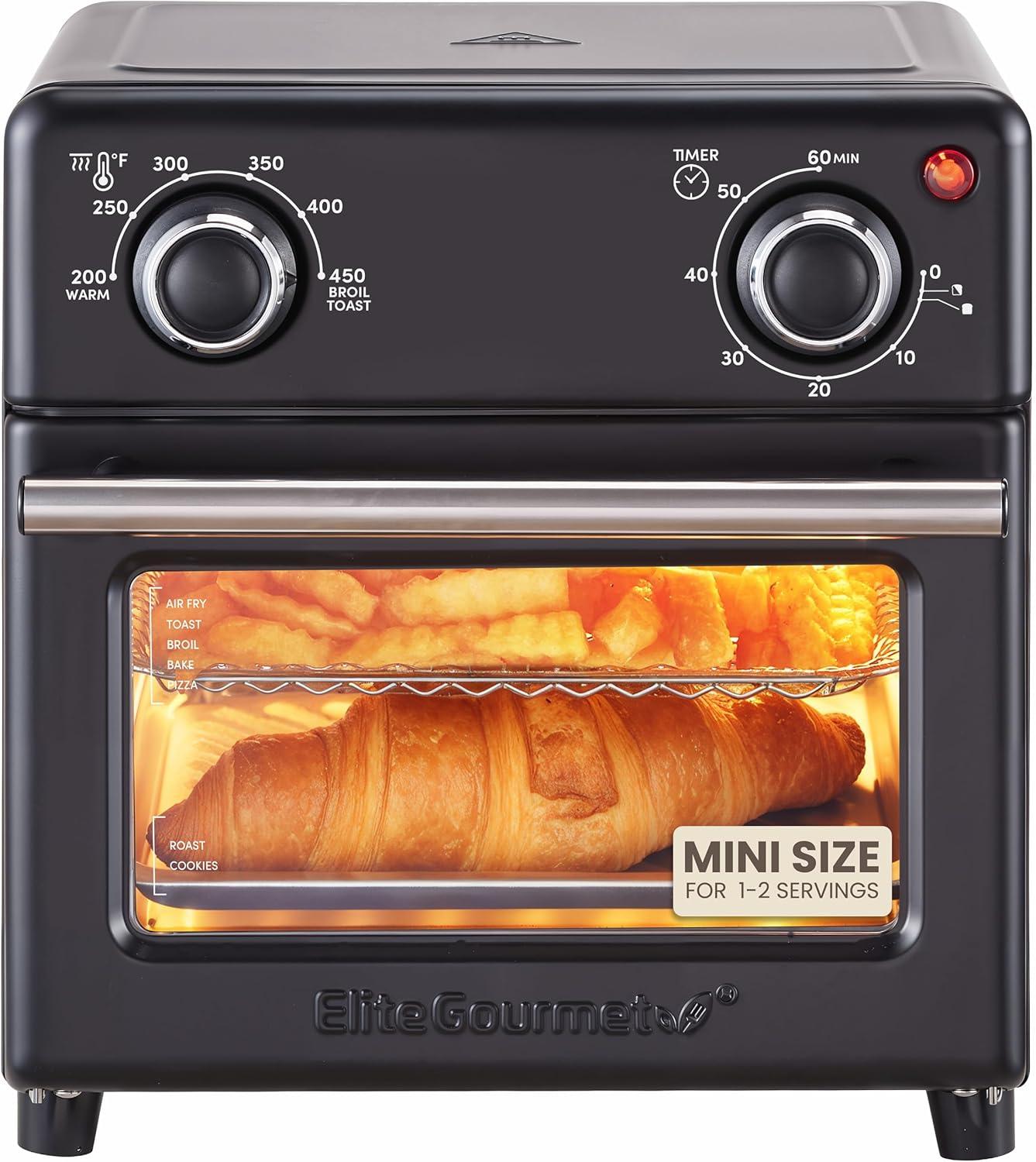 imageElite Gourmet EAF0852SS 85Qt Capacity Air Fryer Oven Air Fry Broil Toast Bake amp Broil with Convection Time and Temperature Controls 800Watts Includes 25 Delicious Recipes Stainless SteelBlack