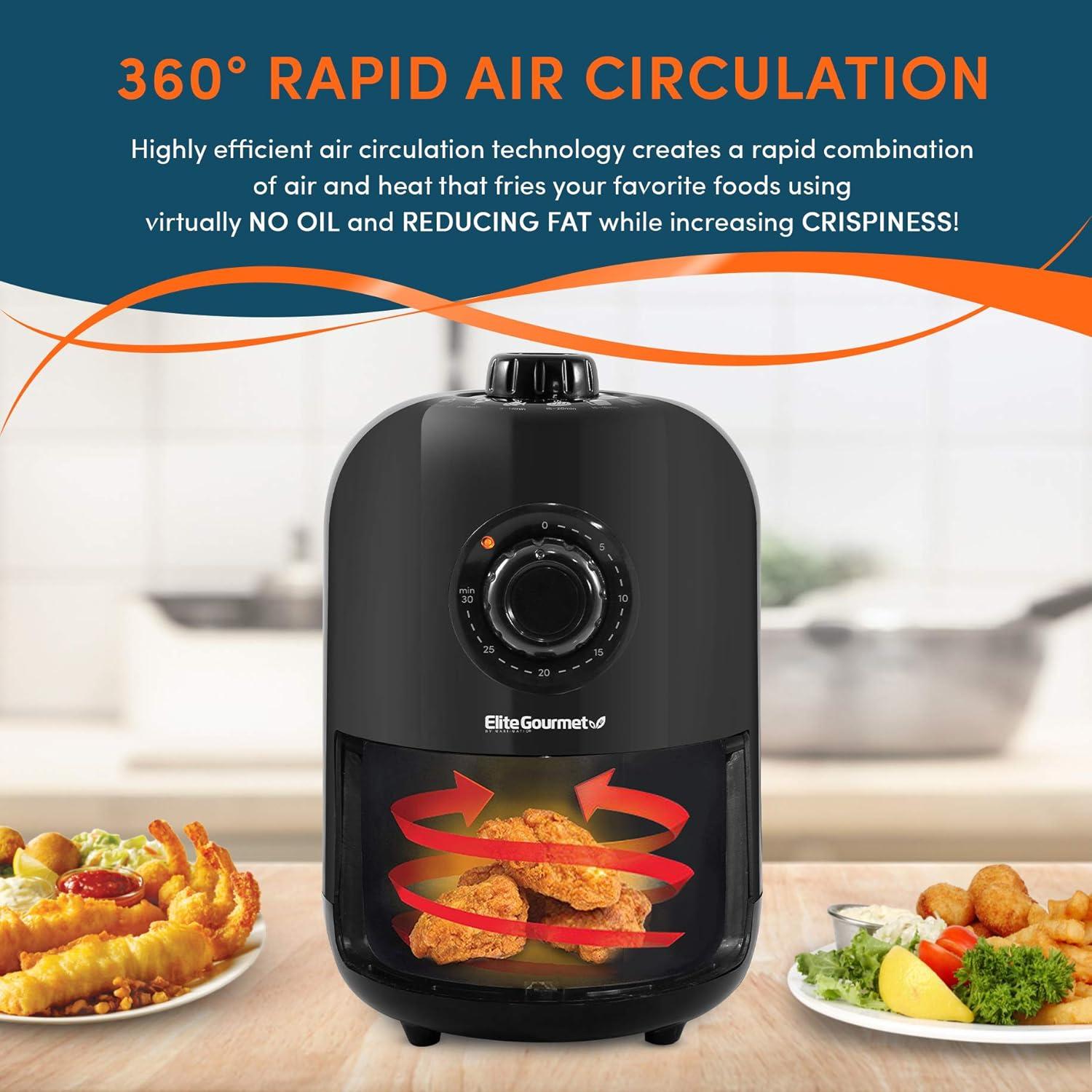 imageElite Gourmet EAF0852SS 85Qt Capacity Air Fryer Oven Air Fry Broil Toast Bake amp Broil with Convection Time and Temperature Controls 800Watts Includes 25 Delicious Recipes Stainless SteelBlack