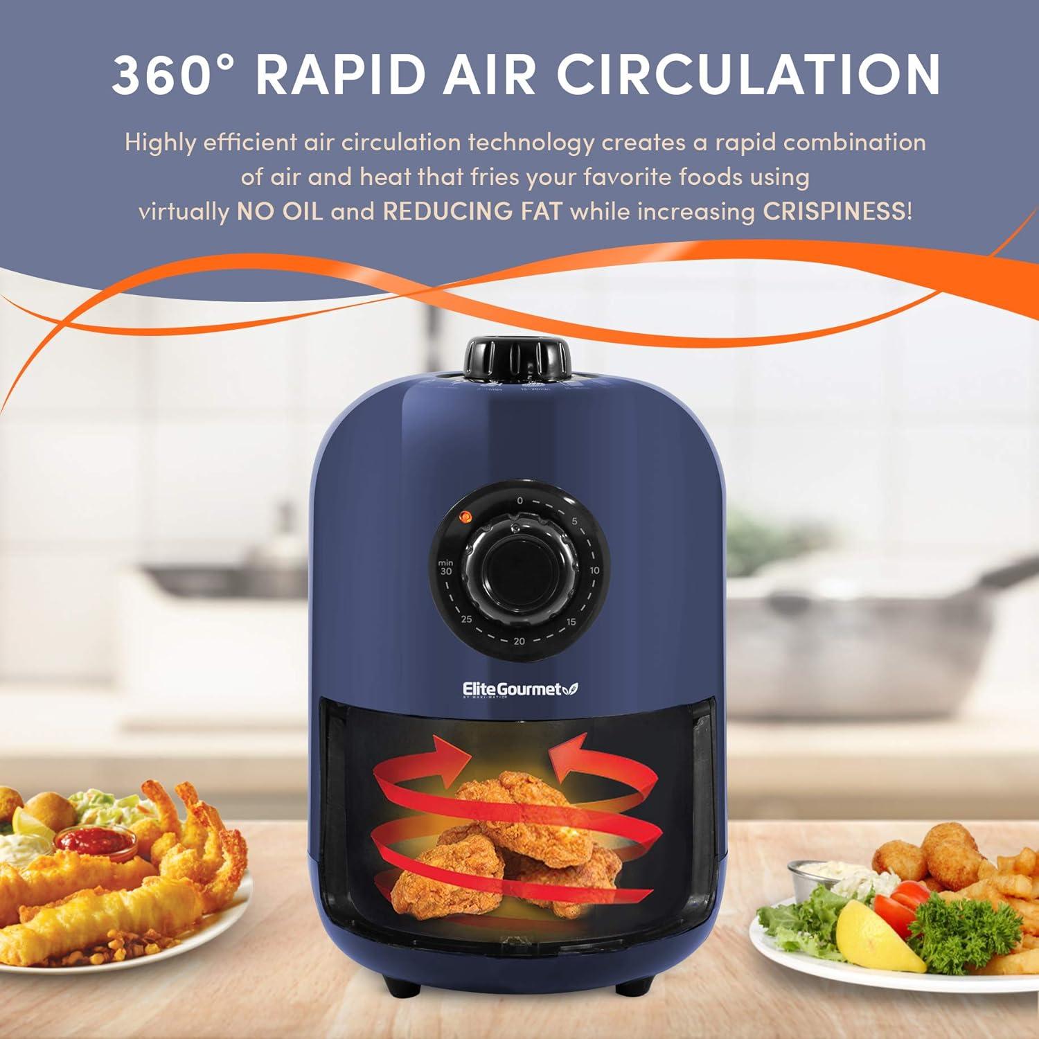 imageElite Gourmet EAF0852SS 85Qt Capacity Air Fryer Oven Air Fry Broil Toast Bake amp Broil with Convection Time and Temperature Controls 800Watts Includes 25 Delicious Recipes Stainless SteelBlue Gray