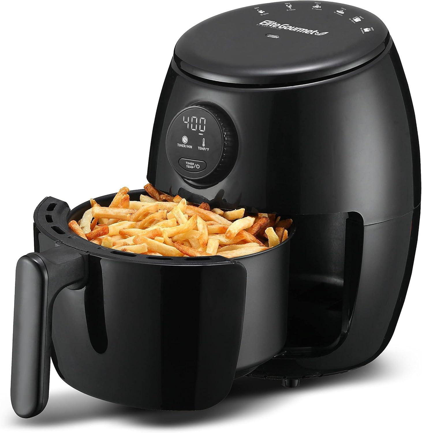 imageElite Gourmet EAF0852SS 85Qt Capacity Air Fryer Oven Air Fry Broil Toast Bake amp Broil with Convection Time and Temperature Controls 800Watts Includes 25 Delicious Recipes Stainless SteelBlack