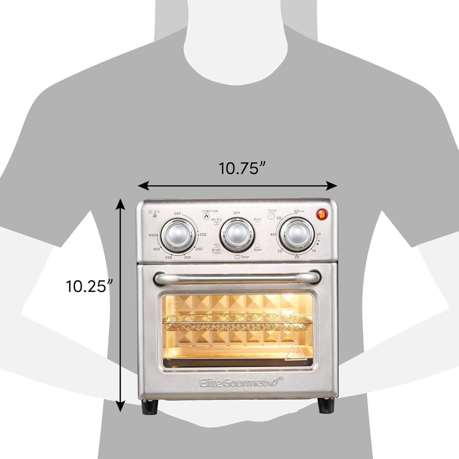 imageElite Gourmet EAF0852SS 85Qt Capacity Air Fryer Oven Air Fry Broil Toast Bake amp Broil with Convection Time and Temperature Controls 800Watts Includes 25 Delicious Recipes Stainless SteelStainless Steel