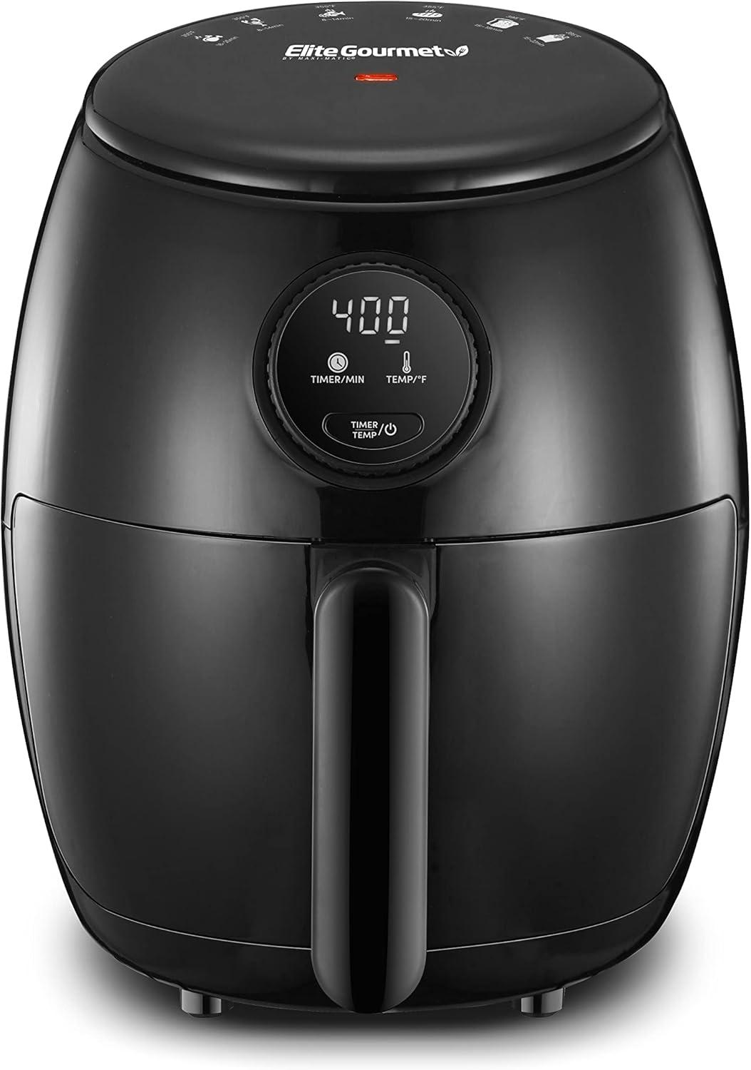 imageElite Gourmet EAF0852SS 85Qt Capacity Air Fryer Oven Air Fry Broil Toast Bake amp Broil with Convection Time and Temperature Controls 800Watts Includes 25 Delicious Recipes Stainless SteelBlack