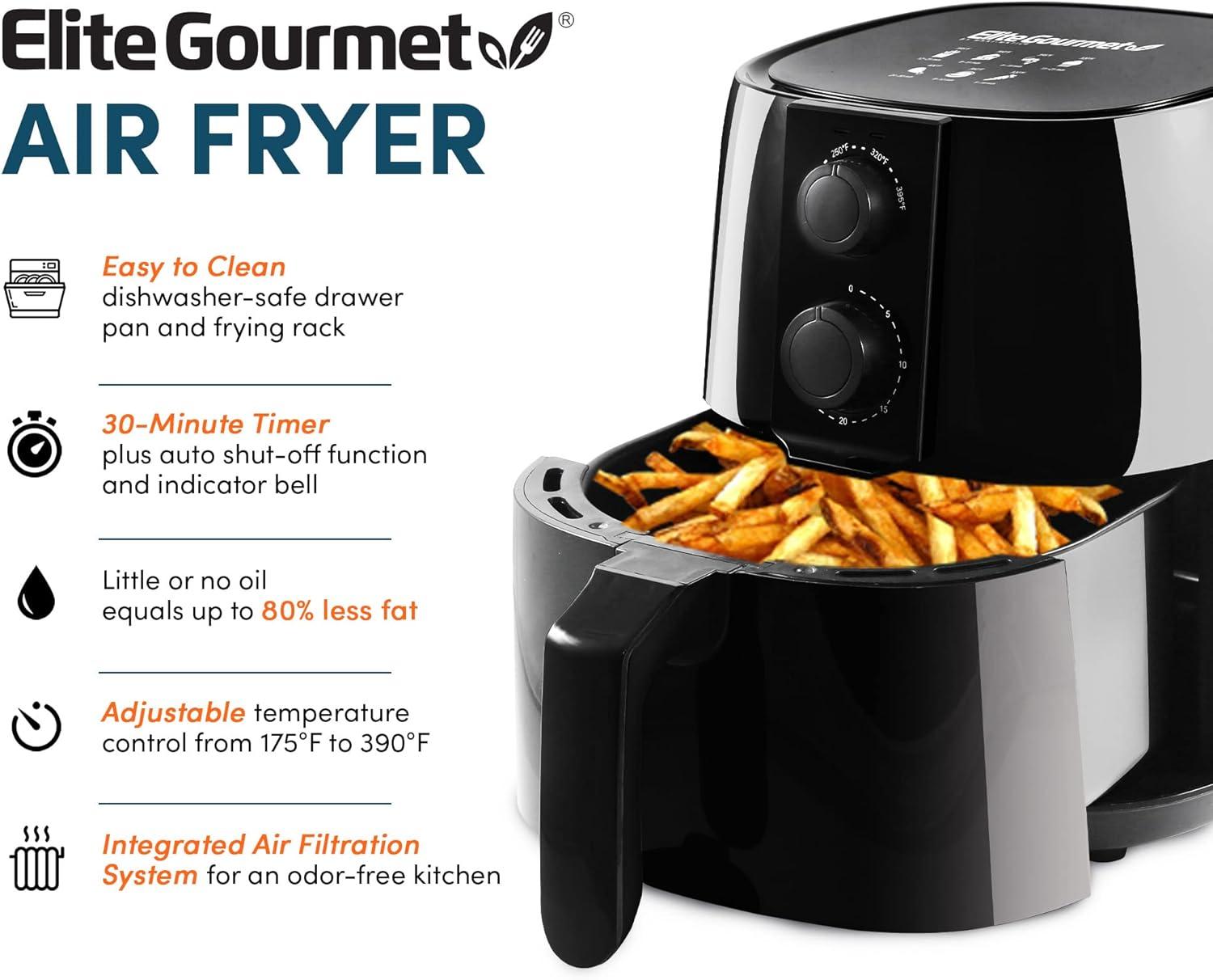 imageElite Gourmet EAF4617X Electric Digital Hot Air Fryer 1350Watts OilLess Healthy Cooker Timer amp Temperature Controls 4 Quart Black4 Quart