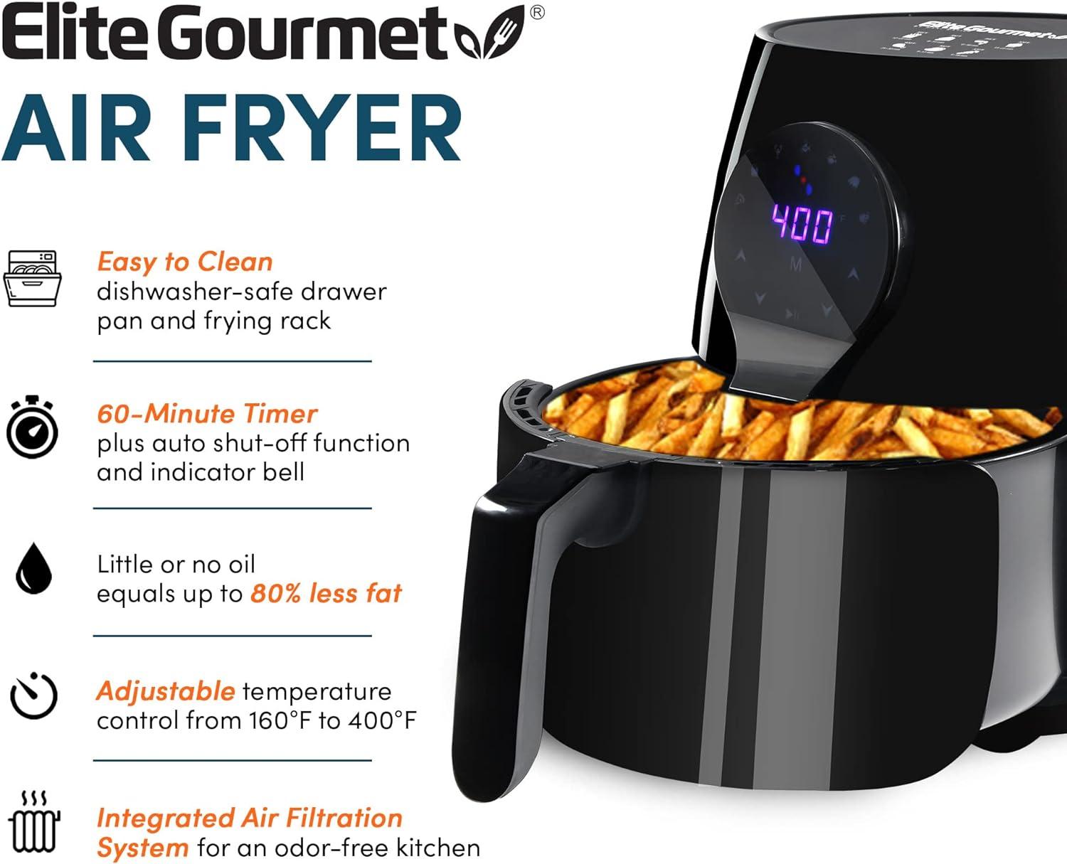 imageElite Gourmet EAF4617X Electric Digital Hot Air Fryer 1350Watts OilLess Healthy Cooker Timer amp Temperature Controls 4 Quart Black53 Quart