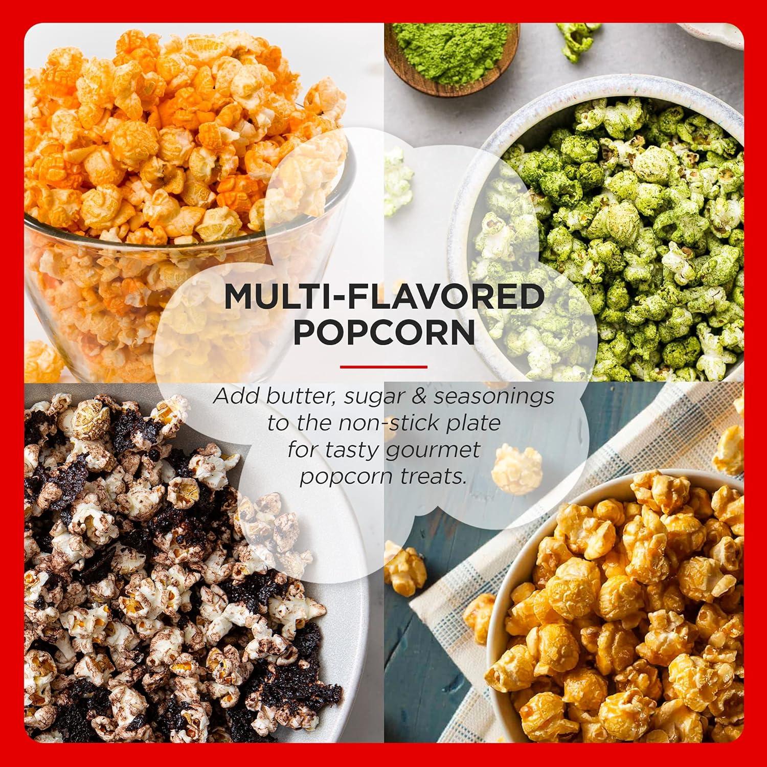 imageElite Gourmet EPM330R Automatic Stirring 12cup Popcorn Maker Popper Hot Oil Popcorn Machine wMeasuring Cap amp Builtin Reversible Serving Bowl Great for Home Party Kids Safety ETL Approved RedRed
