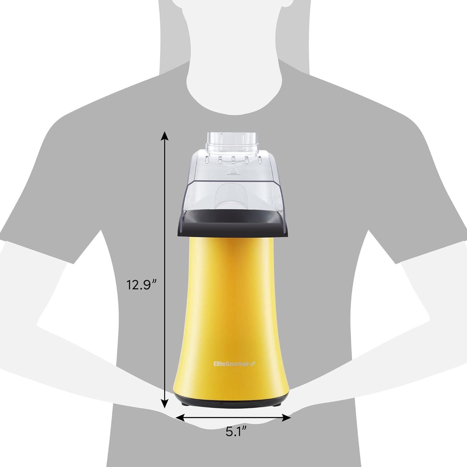 imageElite Gourmet Fast Hot Air Popcorn Popper 1300W Electric Popcorn Maker with Measuring Cup amp Butter Melting Tray OilFree Great for Home Party Kids Safety ETL Approved 4Quart Yellow4 Quart