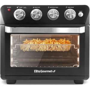 Elite Gourmet EAF9100 Maxi-Matic Electric Fryer Oven, Oil-Less Convection Oven Extra large 25L Capacity, Grill, Bake, Roast, Air Fryer, 1640-Watts, Black, 16.88(26.5 Qt.)