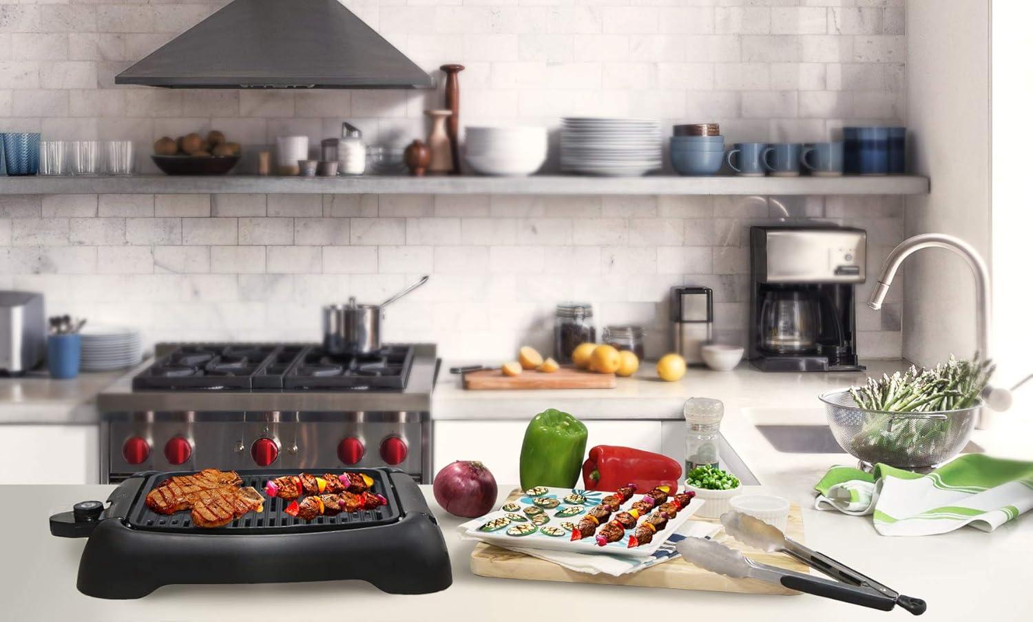 imageElite Gourmet EGL3450 Smokeless Indoor Electric BBQ Grill Dishwasher Safe Nonstick Adjustable Temperature Fast Heat Up LowFat Meals Easy to Clean Design BlackBlack
