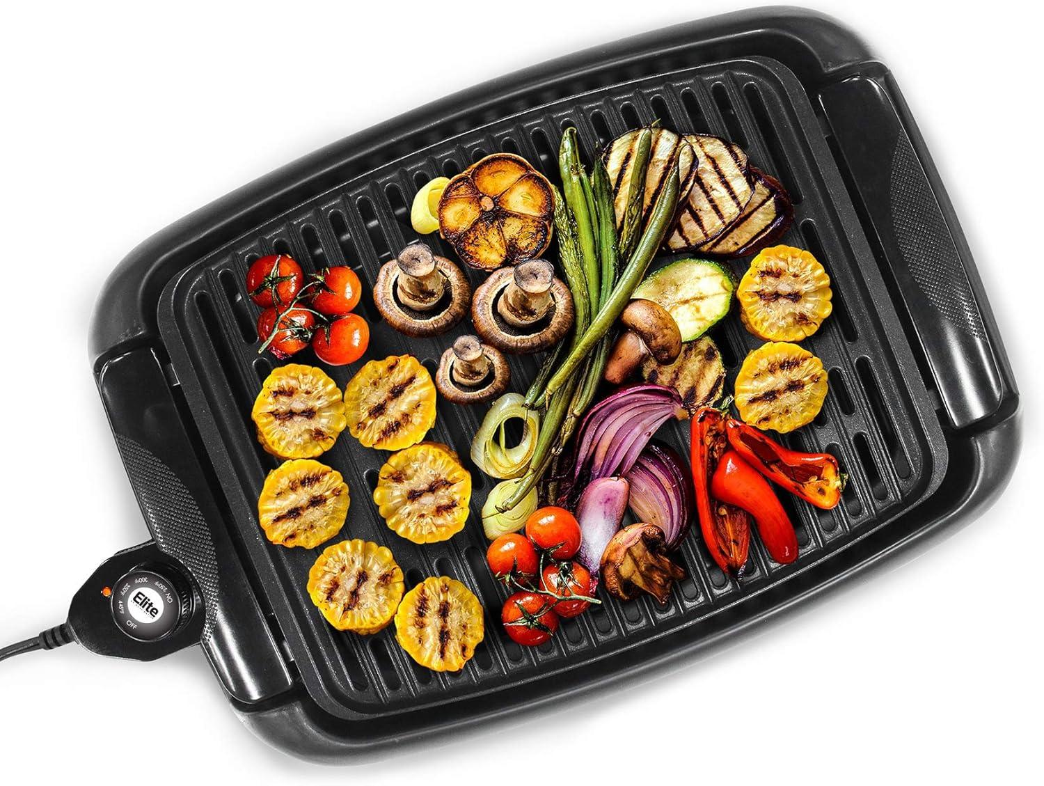 imageElite Gourmet EGL3450 Smokeless Indoor Electric BBQ Grill Dishwasher Safe Nonstick Adjustable Temperature Fast Heat Up LowFat Meals Easy to Clean Design BlackBlack