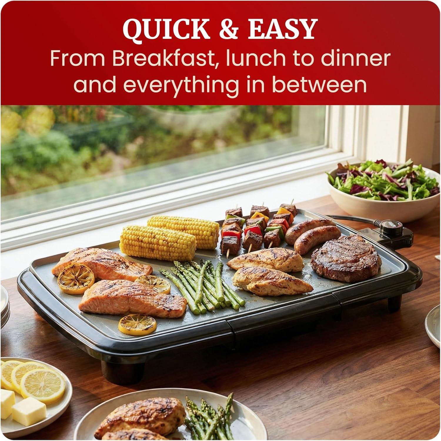 imageElite Gourmet EGR2722B Electric 105 x 85 Griddle Cooltouch Handles NonStick Surface RemovableAdjustable Thermostat Skid FreeRubber Feet Black10 x 20
