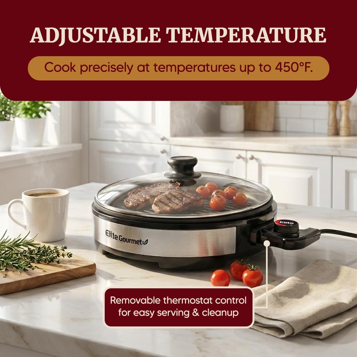 imageElite Gourmet EMG6505G 12 Smokeless Indoor Electric BBQ Grill with Glass Lid Dishwasher Safe Nonstick Adjustable Temperature Fast Heat Up LowFat Meals Easy to Clean Design12