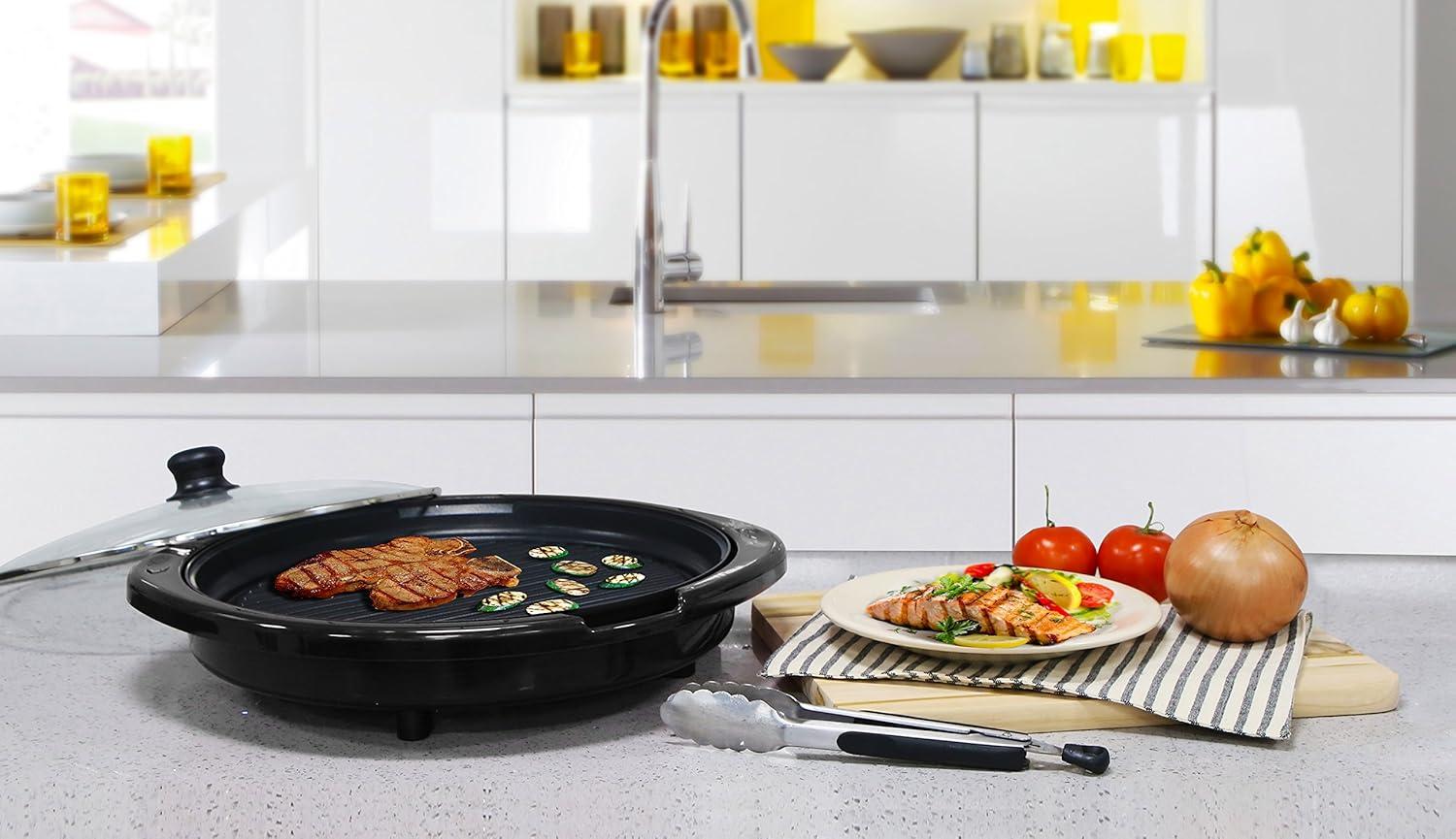 imageElite Gourmet EMG6505G 12 Smokeless Indoor Electric BBQ Grill with Glass Lid Dishwasher Safe Nonstick Adjustable Temperature Fast Heat Up LowFat Meals Easy to Clean Design14