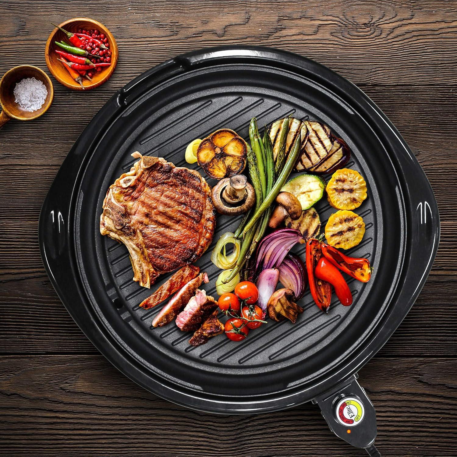 imageElite Gourmet EMG6505G Smokeless Indoor Electric BBQ Grill with Glass Lid Dishwasher Safe Nonstick Adjustable Temperature Fast Heat Up LowFat Meals Easy to Clean Design Stainless SteelBlack