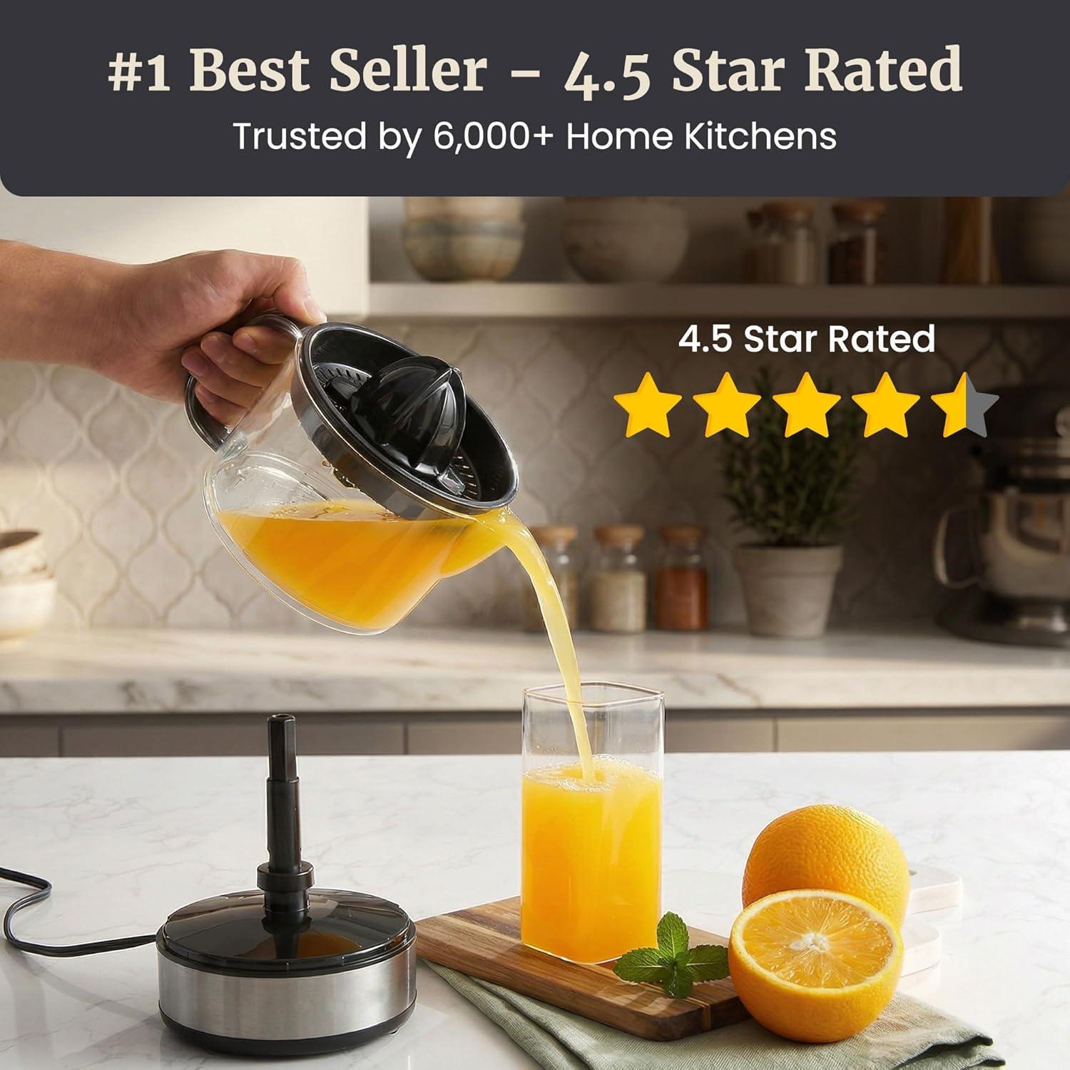 imageElite Gourmet ETS623 BPAFree 40Watt Electric Citrus Juicer Compact Large Volume Pulp Control Oranges Lemons Limes Grapefruits with Easy Pour Spout 24oz BlackStainless Steel