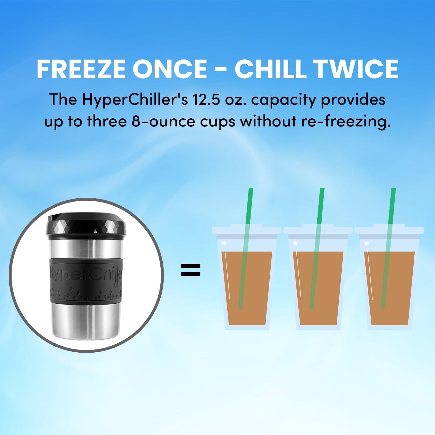 imageHyperChiller HC2BG Patented Iced CoffeeBeverage Cooler NEW IMPROVEDSTRONGER AND MORE DURABLE Ready in One Minute Reusable for Iced Tea Wine Spirits Alcohol Juice 125 Oz Slate BlueStainless Steel