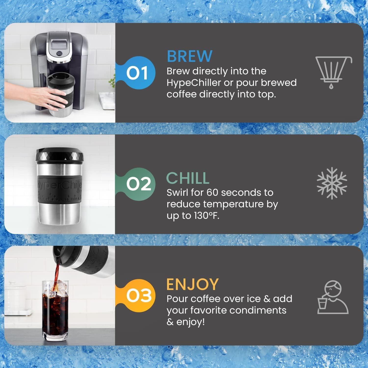 imageHyperChiller HC2BG Patented Iced CoffeeBeverage Cooler NEW IMPROVEDSTRONGER AND MORE DURABLE Ready in One Minute Reusable for Iced Tea Wine Spirits Alcohol Juice 125 Oz Slate BlueStainless Steel