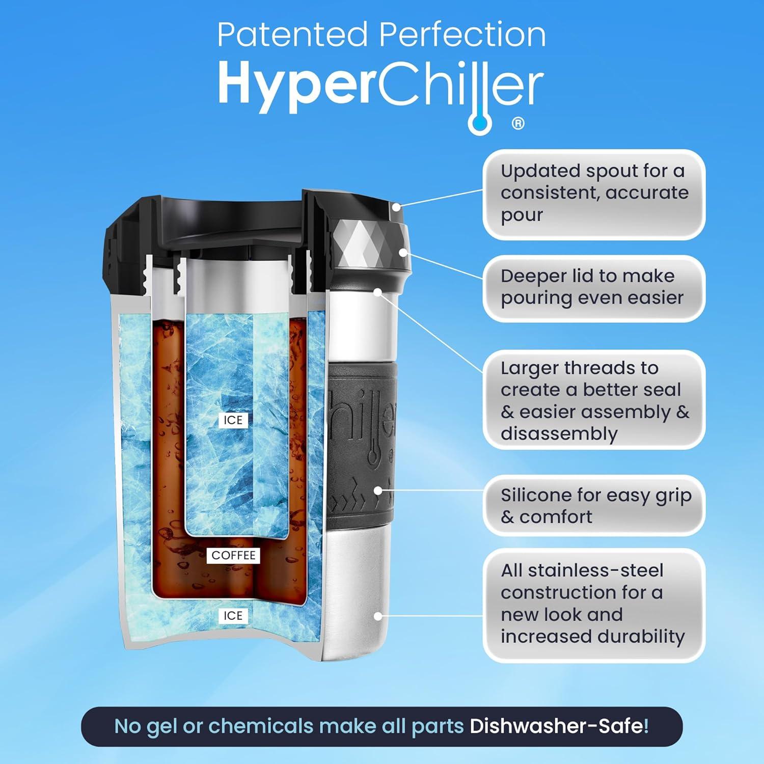 imageHyperChiller HC2BG Patented Iced CoffeeBeverage Cooler NEW IMPROVEDSTRONGER AND MORE DURABLE Ready in One Minute Reusable for Iced Tea Wine Spirits Alcohol Juice 125 Oz Slate BlueStainless Steel