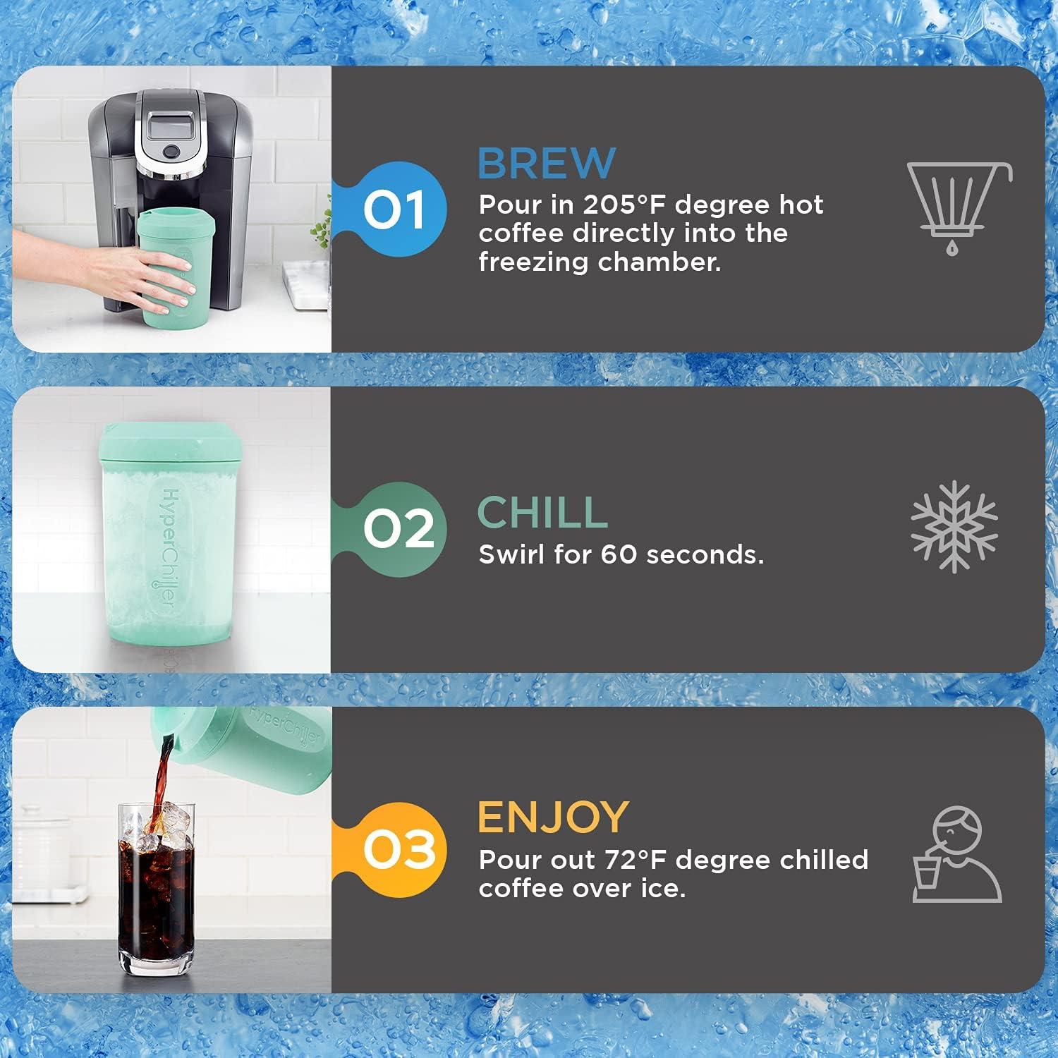 imageHyperChiller HC2M Patented Iced CoffeeBeverage Cooler NEW IMPROVEDSTRONGER AND MORE DURABLE Ready in One Minute Reusable for Iced Tea Wine Spirits Alcohol Juice 125 Oz SpearmintSpearmint