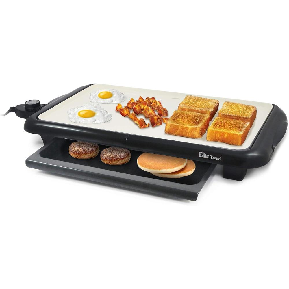 imageElite Gourmet EGR2722B Electric 105 x 85 Griddle Cooltouch Handles NonStick Surface RemovableAdjustable Thermostat Skid FreeRubber Feet Black18 x 105