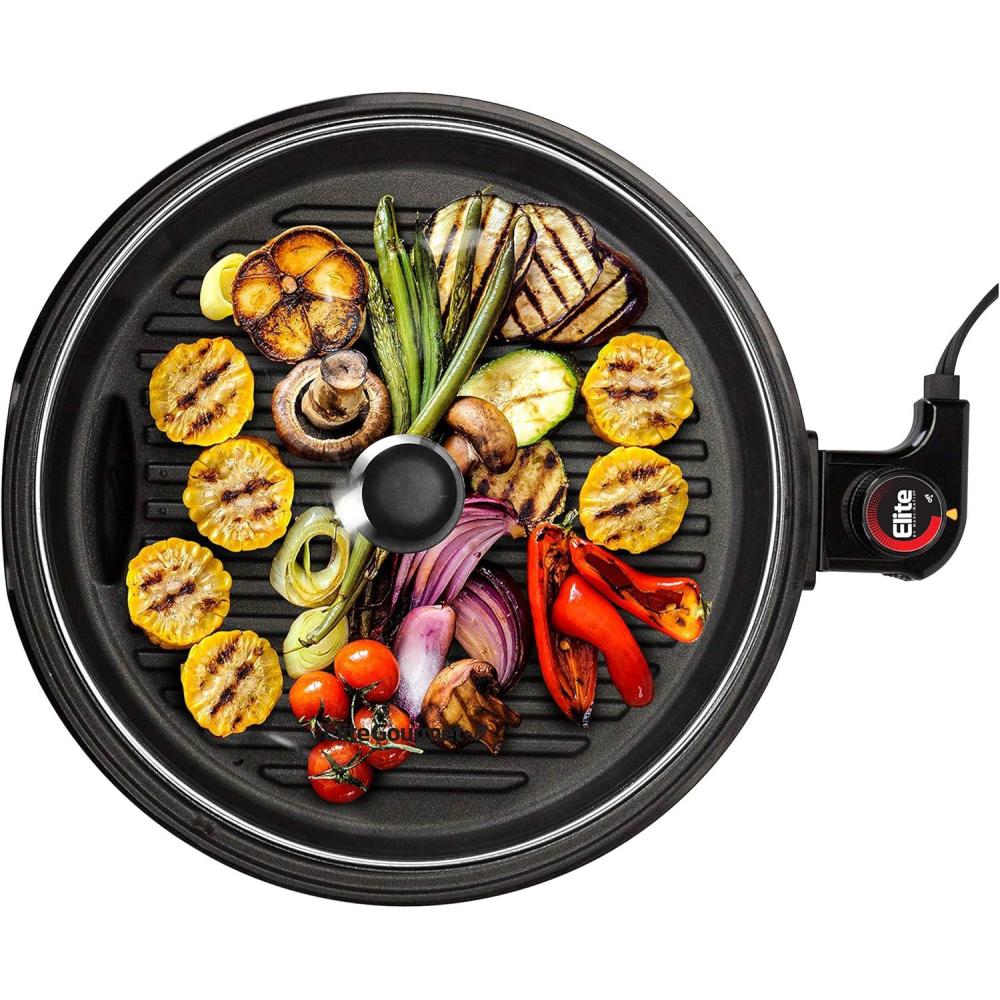 imageElite Gourmet EMG6505G 12 Smokeless Indoor Electric BBQ Grill with Glass Lid Dishwasher Safe Nonstick Adjustable Temperature Fast Heat Up LowFat Meals Easy to Clean Design12