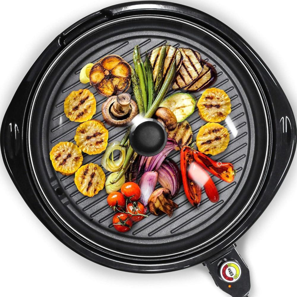 imageElite Gourmet EMG6505G 12 Smokeless Indoor Electric BBQ Grill with Glass Lid Dishwasher Safe Nonstick Adjustable Temperature Fast Heat Up LowFat Meals Easy to Clean Design14