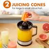 Elite Gourmet ETS740 BPA-Free 40-Watt Electric Citrus Juicer with 2 Cones, Compact, Large Volume, Pulp Control, Oranges, Lemons, Limes, Grapefruits with Easy Pour Spout, 1.2L, Black/Stainless Steel(40 ounce)
