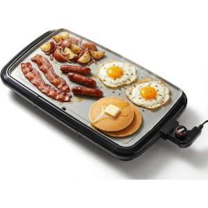 Elite Gourmet EGR-2722B Electric 10.5″ x 8.5″ Griddle, Cool-touch Handles Non-Stick Surface, Removable/Adjustable Thermostat, Skid Free-Rubber Feet, Black(10″ x 20″)