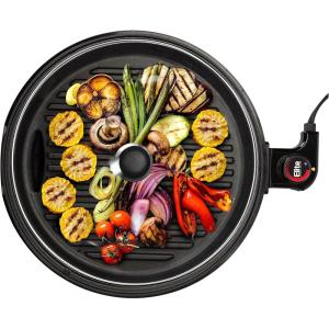Elite Gourmet EMG6505G 12″ Smokeless Indoor Electric BBQ Grill with Glass Lid Dishwasher Safe, Nonstick, Adjustable Temperature, Fast Heat Up, Low-Fat Meals Easy to Clean Design(12″)
