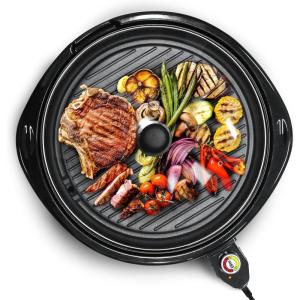 Elite Gourmet EMG6505G Smokeless Indoor Electric BBQ Grill with Glass Lid, Dishwasher Safe, Nonstick, Adjustable Temperature, Fast Heat Up, Low-Fat Meals Easy to Clean Design, Stainless Steel(Granite)
