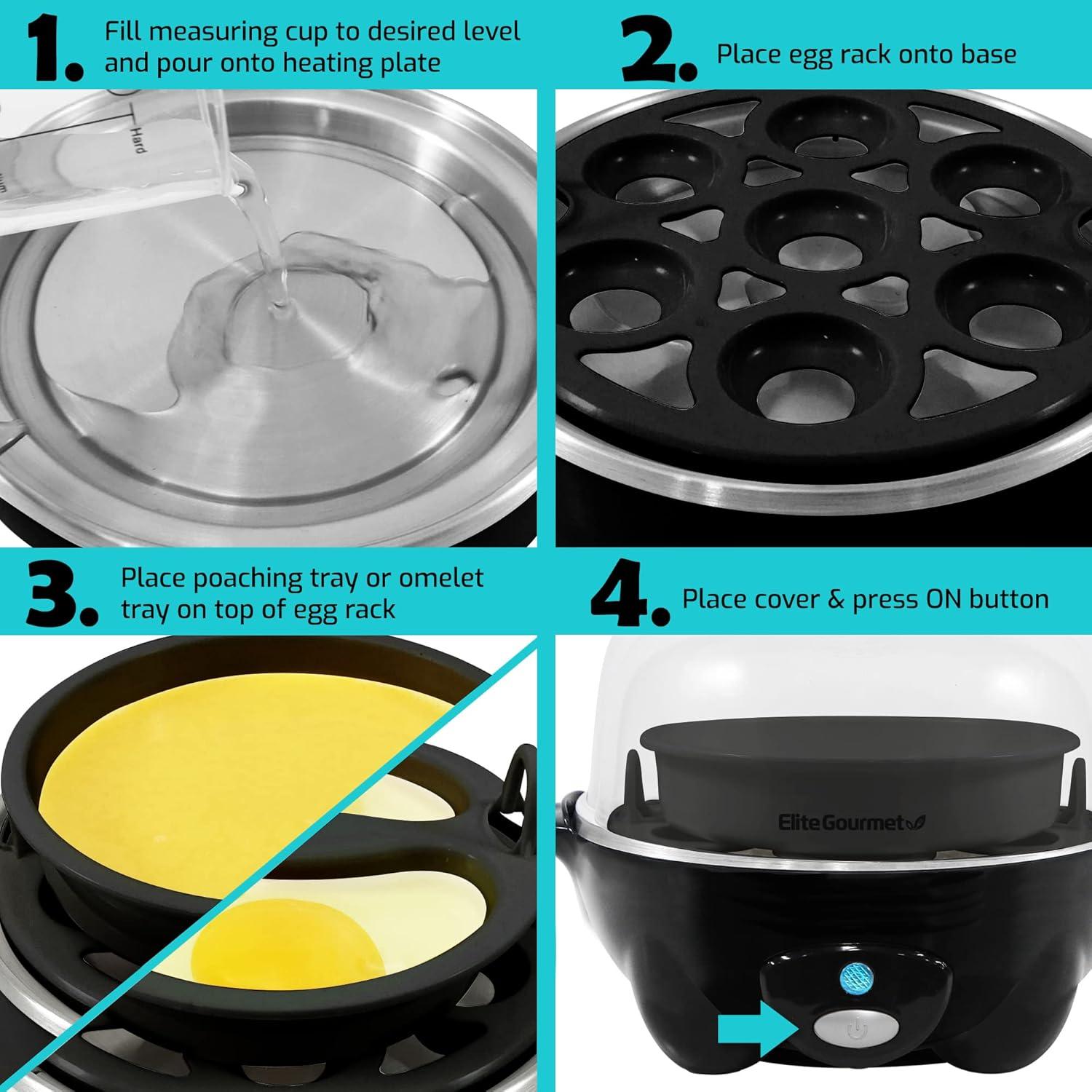 imageElite Gourmet EGC1405M 2Tiered Rapid Egg Cooker 5Egg Poacher Omelets Soft Medium HardBoiled Eggs with Auto ShutOff and Buzzer BPA Free 14 eggs MintBlack