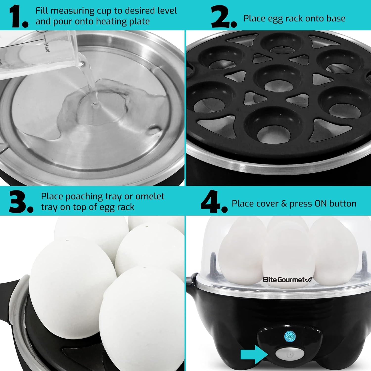 imageElite Gourmet EGC1405M 2Tiered Rapid Egg Cooker 5Egg Poacher Omelets Soft Medium HardBoiled Eggs with Auto ShutOff and Buzzer BPA Free 14 eggs MintBlack