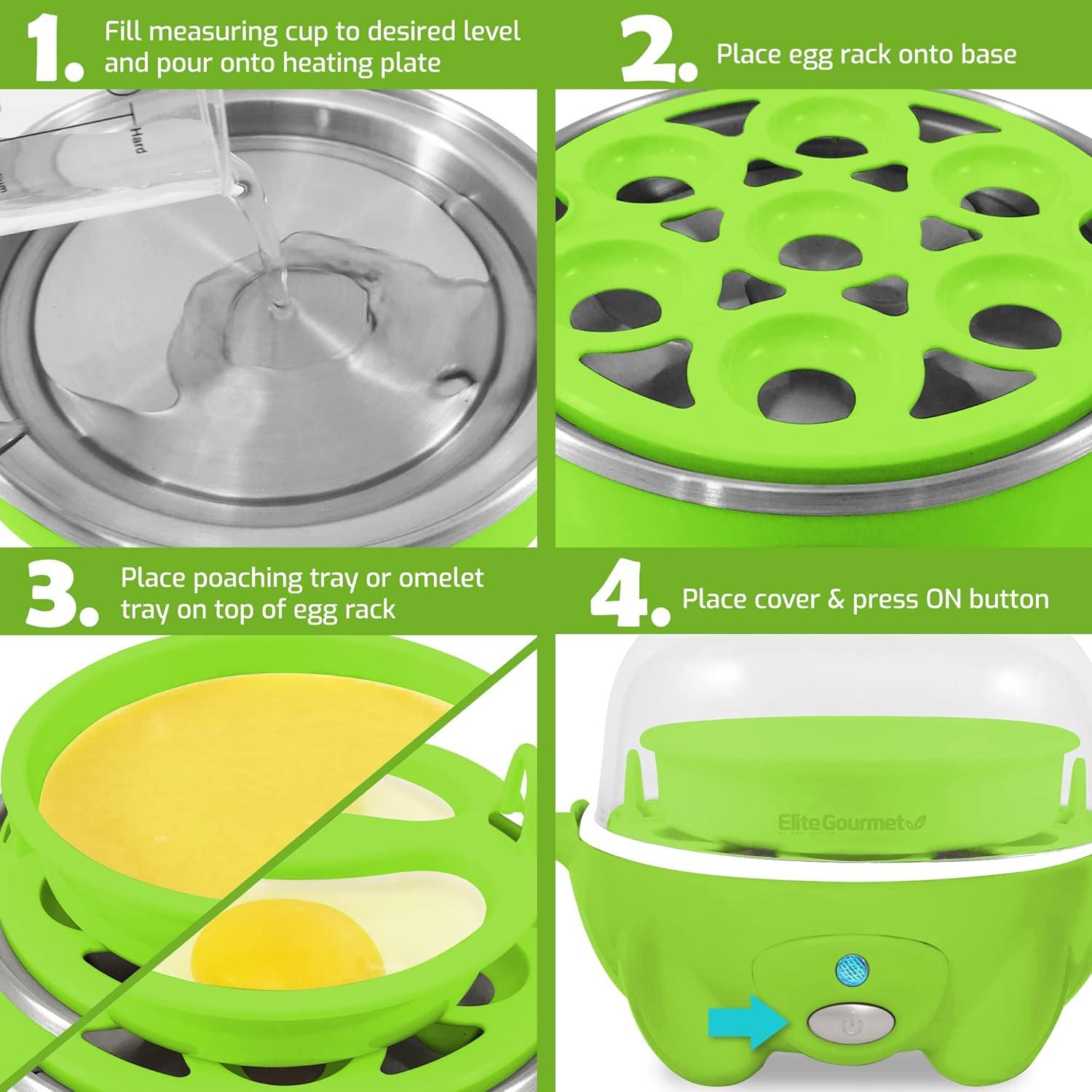 imageElite Gourmet EGC1405M 2Tiered Rapid Egg Cooker 5Egg Poacher Omelets Soft Medium HardBoiled Eggs with Auto ShutOff and Buzzer BPA Free 14 eggs MintLime Green