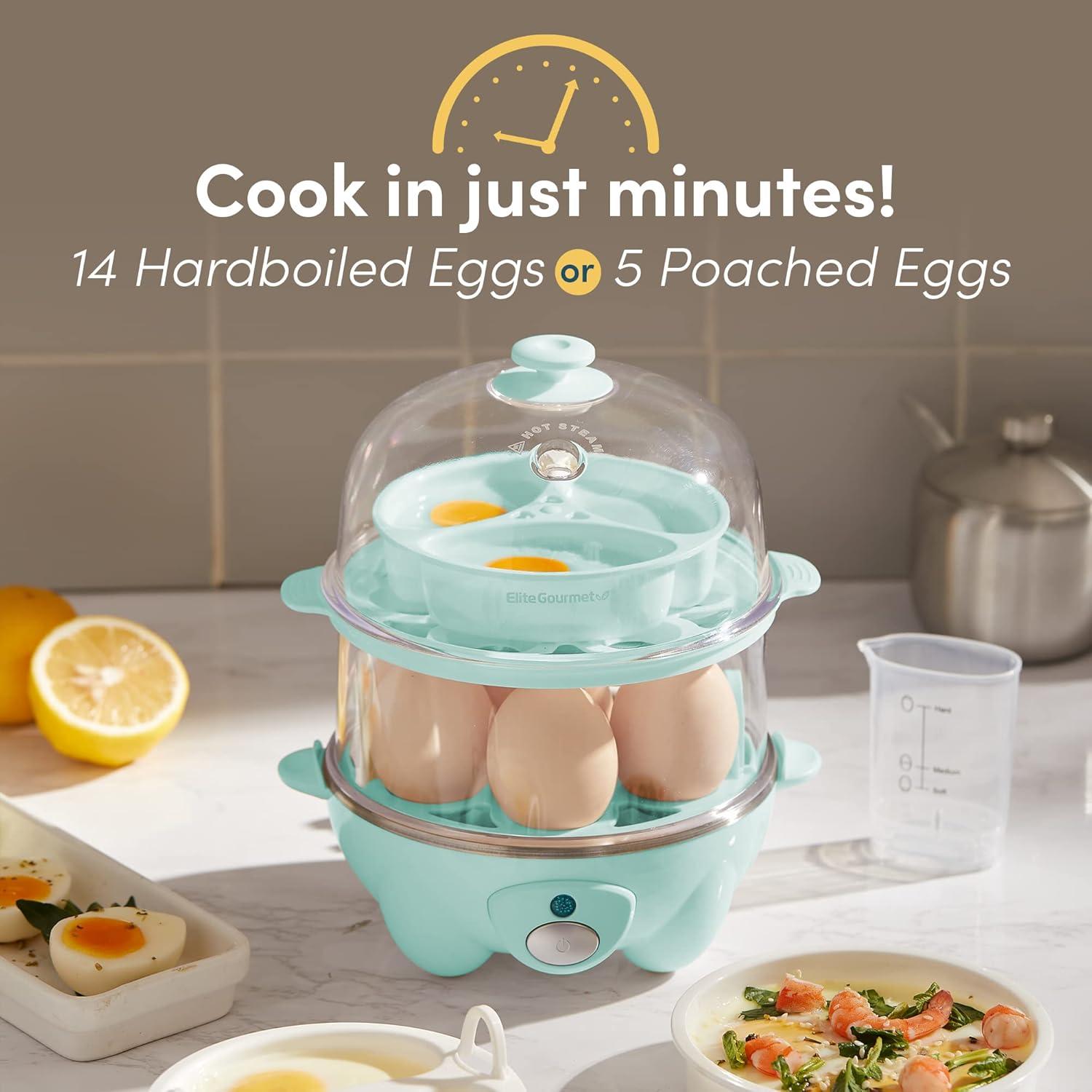 imageElite Gourmet EGC1405M 2Tiered Rapid Egg Cooker 5Egg Poacher Omelets Soft Medium HardBoiled Eggs with Auto ShutOff and Buzzer BPA Free 14 eggs MintMint