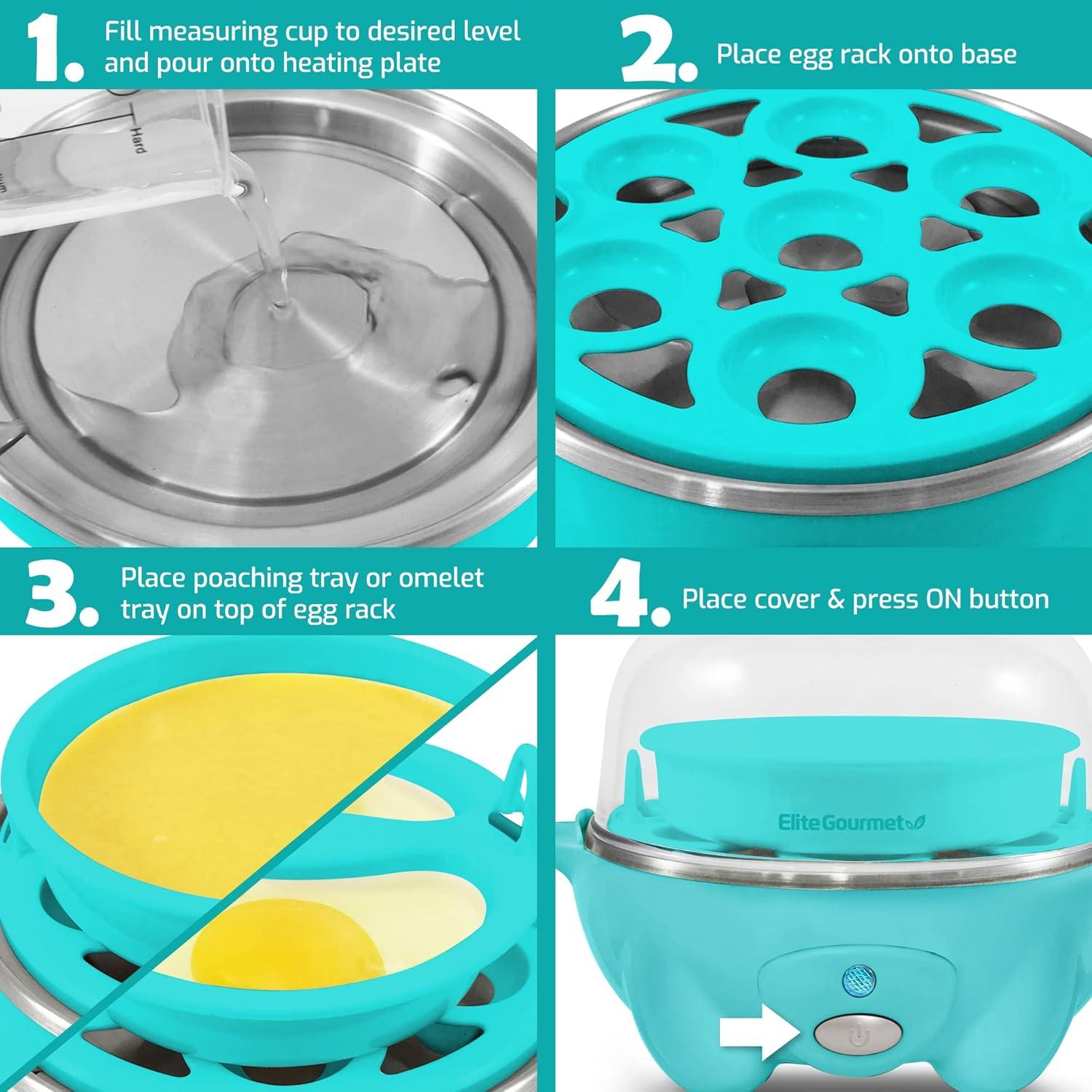 imageElite Gourmet EGC1405M 2Tiered Rapid Egg Cooker 5Egg Poacher Omelets Soft Medium HardBoiled Eggs with Auto ShutOff and Buzzer BPA Free 14 eggs MintTeal