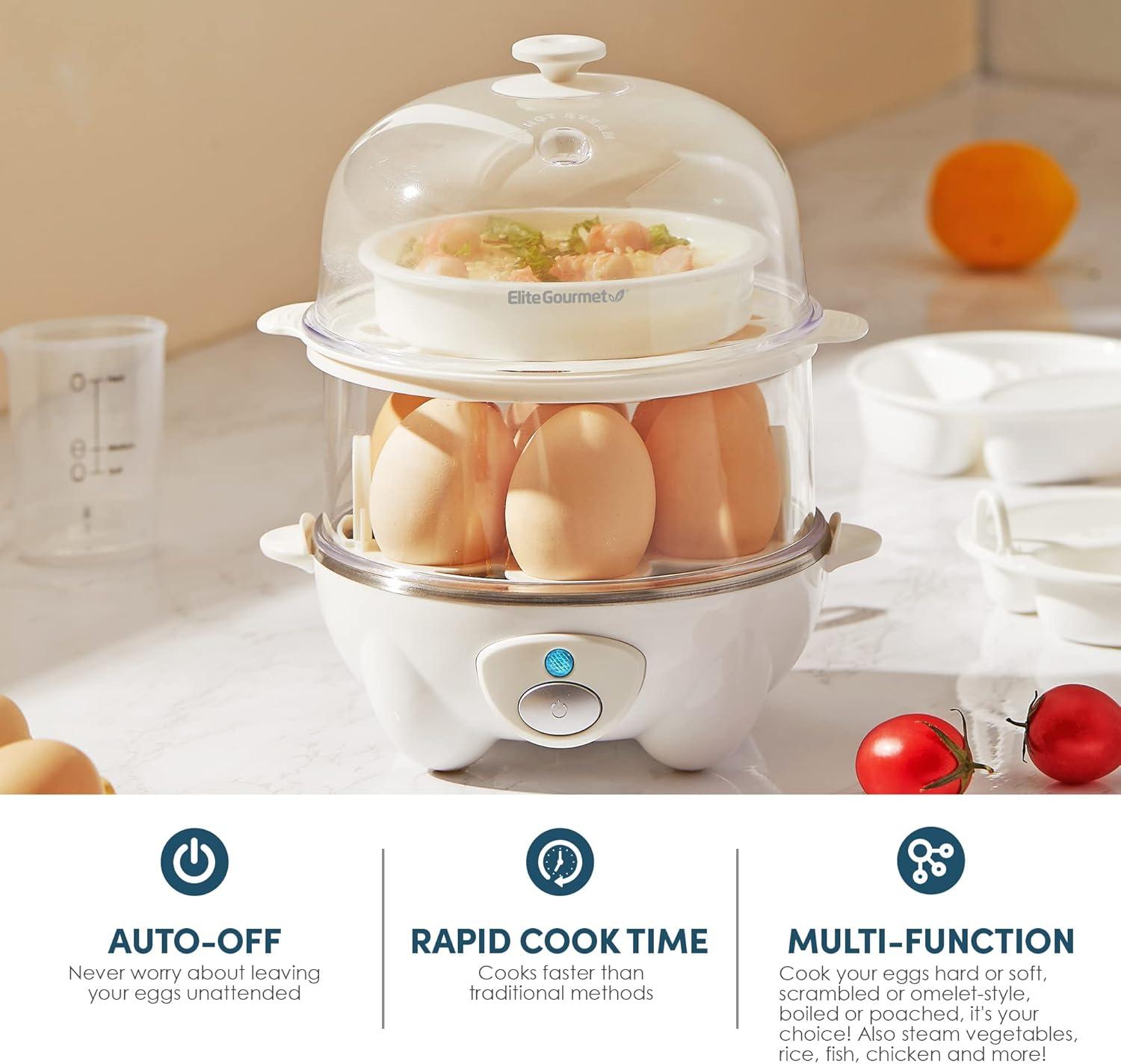 imageElite Gourmet EGC1405M 2Tiered Rapid Egg Cooker 5Egg Poacher Omelets Soft Medium HardBoiled Eggs with Auto ShutOff and Buzzer BPA Free 14 eggs MintWhite