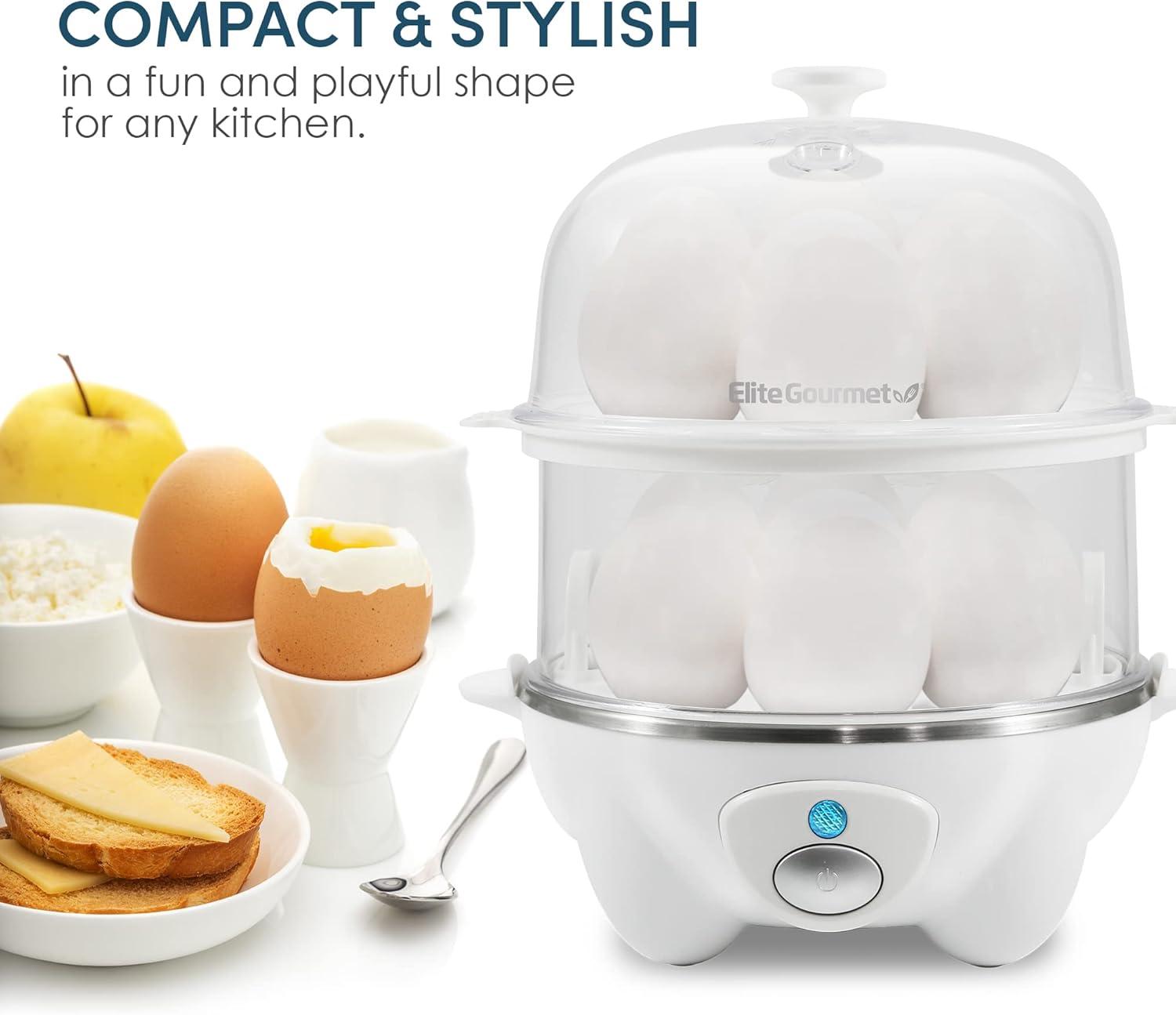 imageElite Gourmet EGC1405M 2Tiered Rapid Egg Cooker 5Egg Poacher Omelets Soft Medium HardBoiled Eggs with Auto ShutOff and Buzzer BPA Free 14 eggs MintWhite