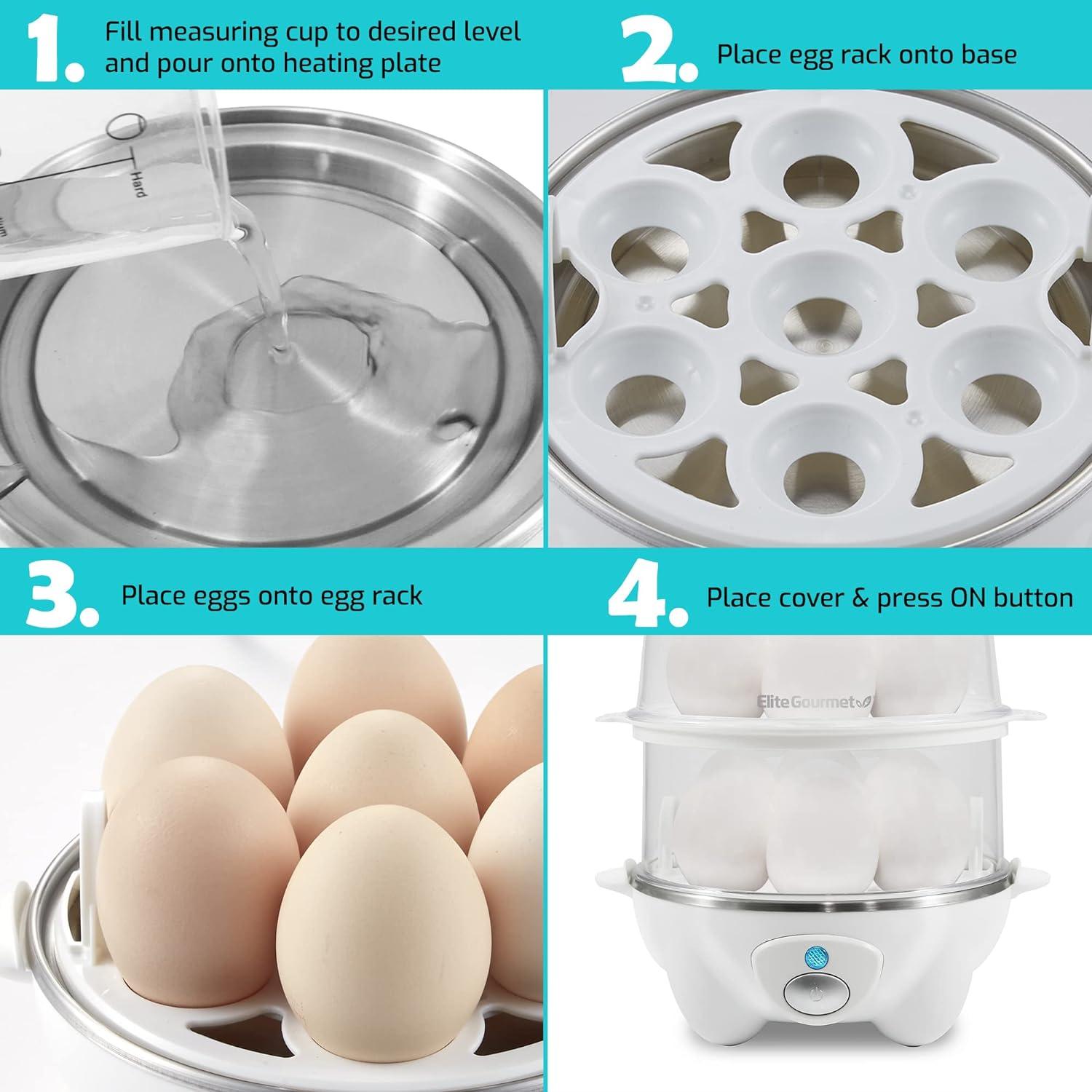 imageElite Gourmet EGC1405M 2Tiered Rapid Egg Cooker 5Egg Poacher Omelets Soft Medium HardBoiled Eggs with Auto ShutOff and Buzzer BPA Free 14 eggs MintWhite