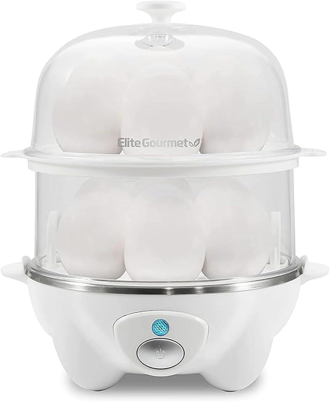 imageElite Gourmet EGC1405M 2Tiered Rapid Egg Cooker 5Egg Poacher Omelets Soft Medium HardBoiled Eggs with Auto ShutOff and Buzzer BPA Free 14 eggs MintWhite