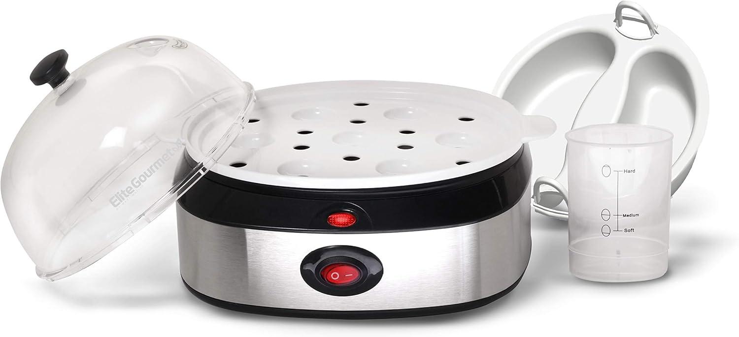 imageElite Gourmet EGC207 Easy Electric 7 Egg Capacity Cooker No Alarm Nonstick Omelet Maker Scrambled Soft Medium Hard Boiled with Auto ShutOff BPA FreeStainless Steel