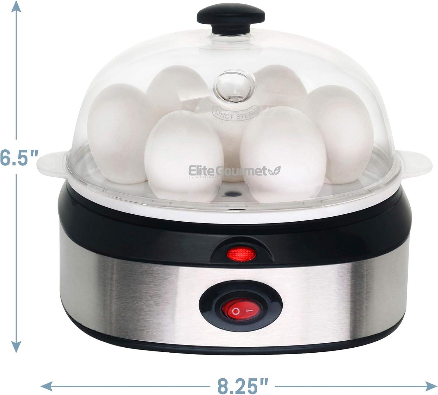 imageElite Gourmet EGC207 Easy Electric 7 Egg Capacity Cooker No Alarm Nonstick Omelet Maker Scrambled Soft Medium Hard Boiled with Auto ShutOff BPA FreeStainless Steel