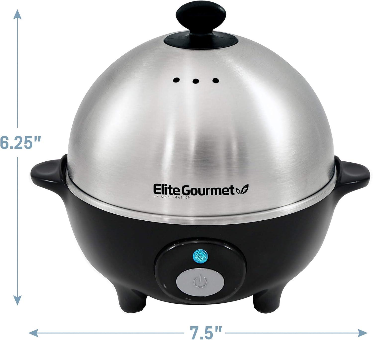 imageElite Gourmet EGC508 Rapid Egg Cooker 7 EasyToPeel Hard Medium Soft Boiled Eggs Poacher Omelet Maker Auto ShutOff Alarm 16Recipe Booklet Stainless SteelStainless Steel