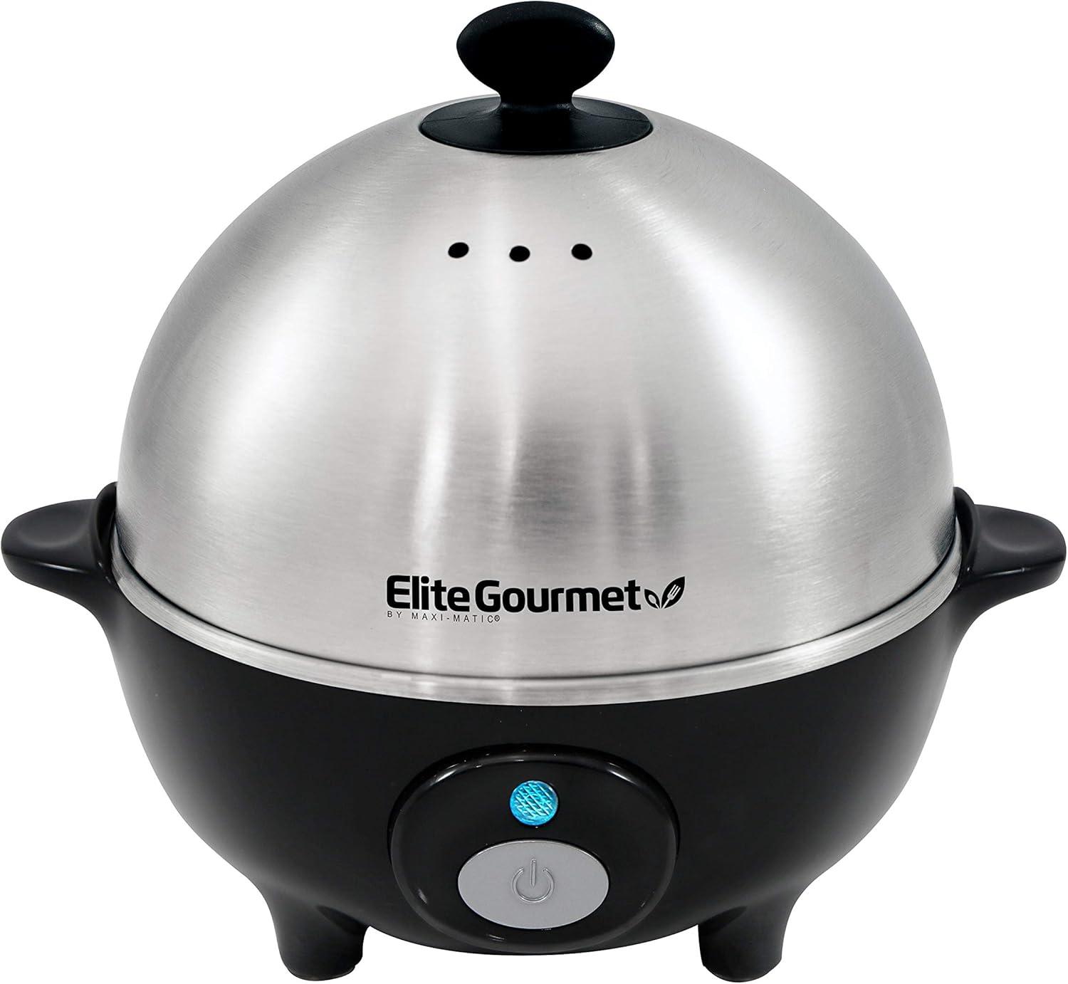 imageElite Gourmet EGC508 Rapid Egg Cooker 7 EasyToPeel Hard Medium Soft Boiled Eggs Poacher Omelet Maker Auto ShutOff Alarm 16Recipe Booklet Stainless SteelStainless Steel