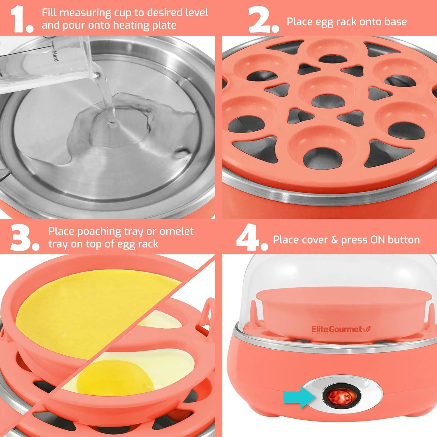 imageElite Gourmet EGC700CW Rapid Egg Cooker 7 EasyToPeel Hard Medium Soft Boiled Eggs Poacher Omelet Maker Auto ShutOff Alarm 16Recipe Booklet BPAFree SnowCoral
