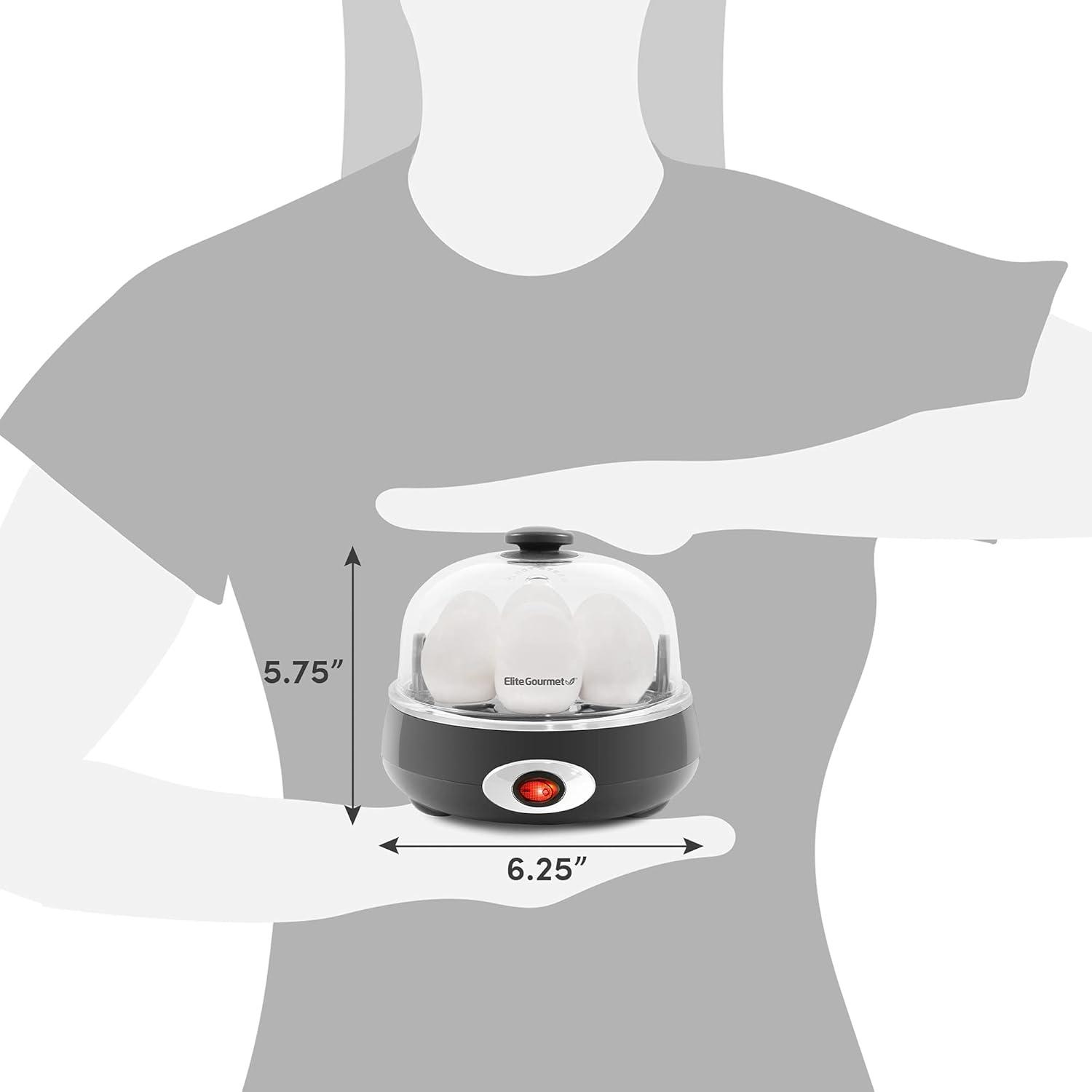imageElite Gourmet EGC700CW Rapid Egg Cooker 7 EasyToPeel Hard Medium Soft Boiled Eggs Poacher Omelet Maker Auto ShutOff Alarm 16Recipe Booklet BPAFree SnowCharcoal Grey